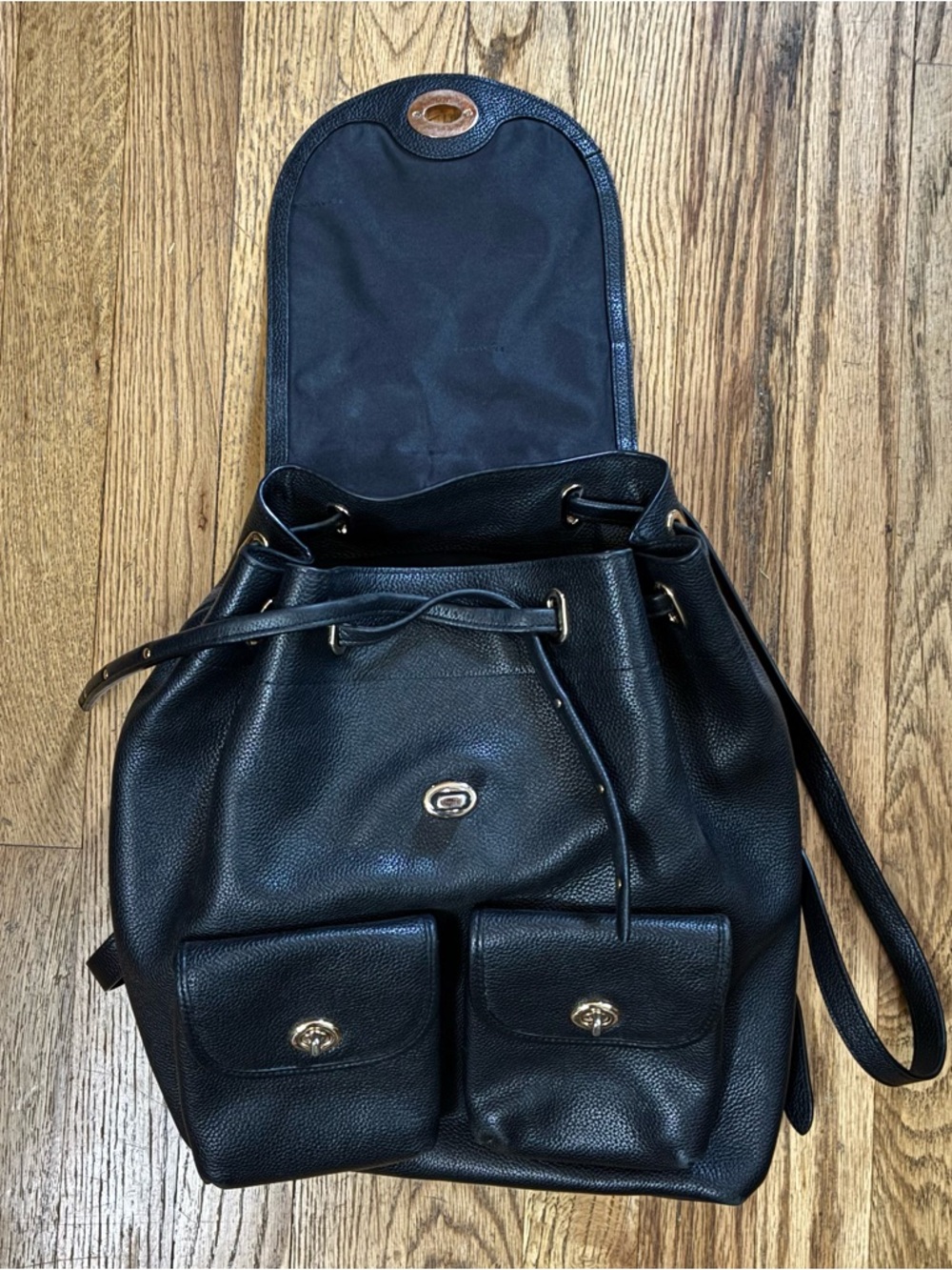 Coach Turnlock Rucksack Backpack Black Pebble Leather Bag Retail $398 - Picture 4 of 8